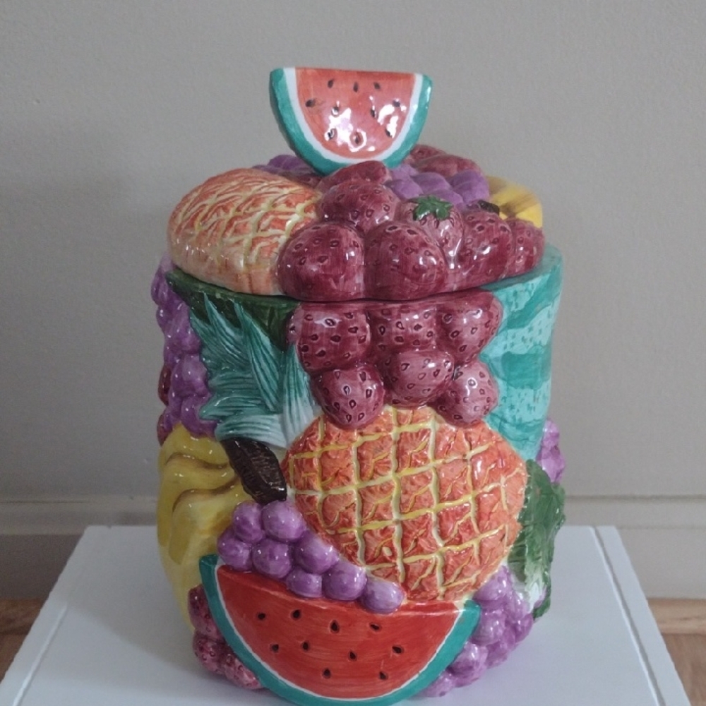 Cookie Jar 3D Fruit & Leaves Crafted by Cook's Club Multicolor Vintage 10" Tall